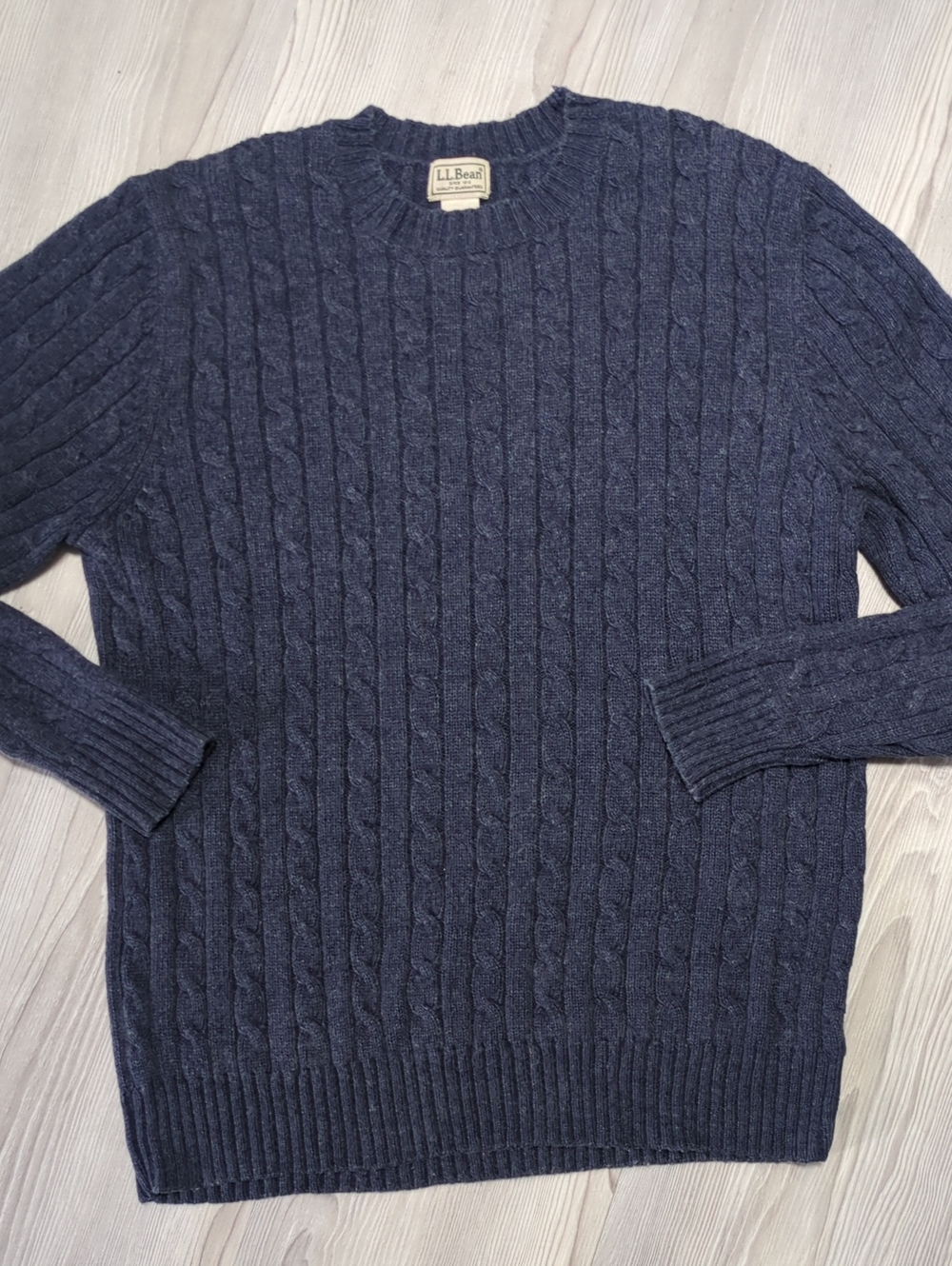 Vintage L.L.Bean Men's L Lambswool Cable Knit Sweater Blue Wool Crewneck
